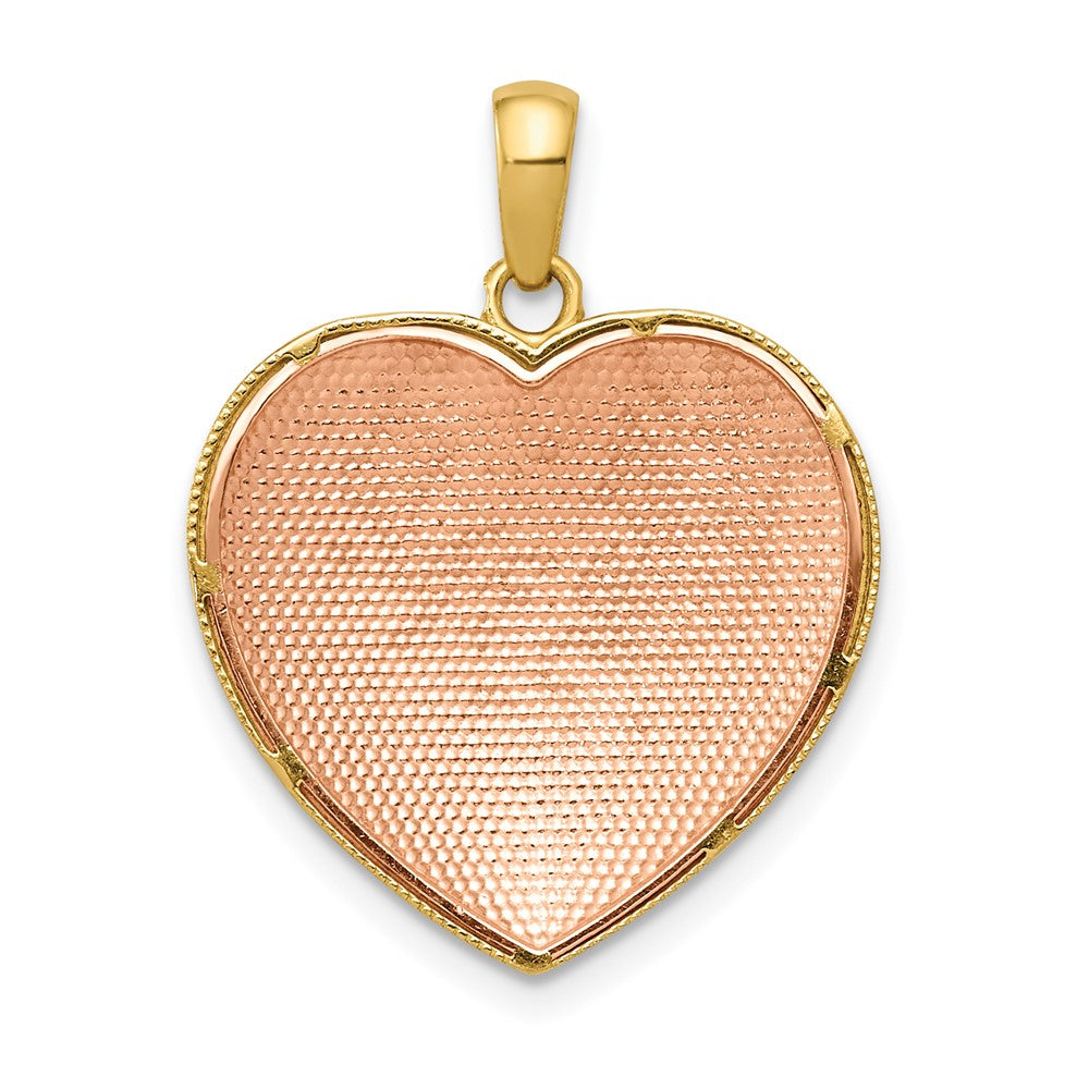14k Two-tone Gold Yellow & Rose w/Rhodium D/C Satin & Polished Floral Heart Pendant