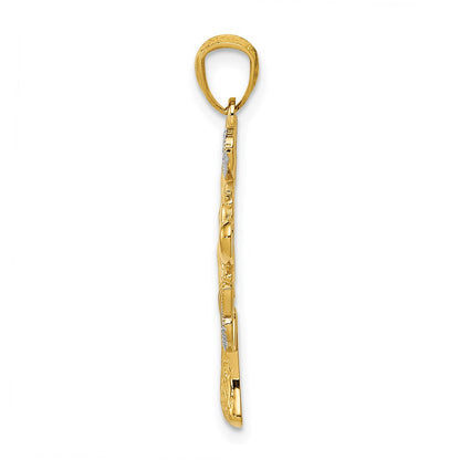 14k Yellow & Rhodium Gold and White Rhodium Polished Hearts Tree Pendant