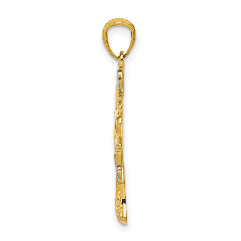 14k Yellow & Rhodium Gold and White Rhodium Polished Hearts Tree Pendant