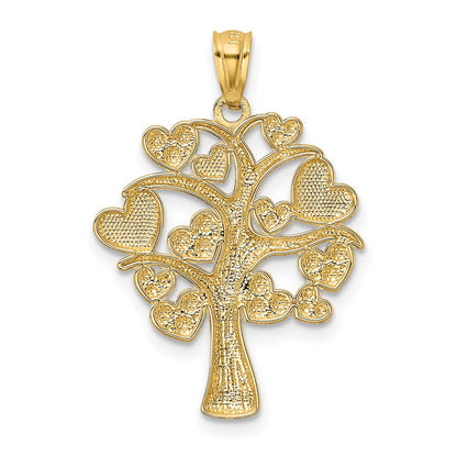 14k Yellow & Rhodium Gold and White Rhodium Polished Hearts Tree Pendant