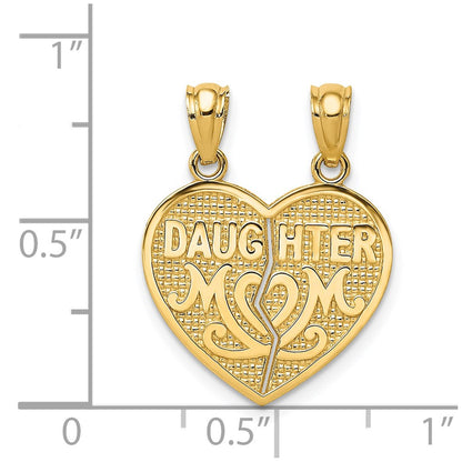 14k Yellow Gold Satin and Polished DAUGHTER-MOM Break Apart Heart Pendant