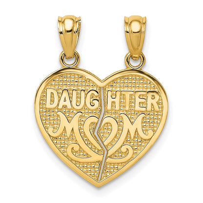 14k Yellow Gold Satin and Polished DAUGHTER-MOM Break Apart Heart Pendant