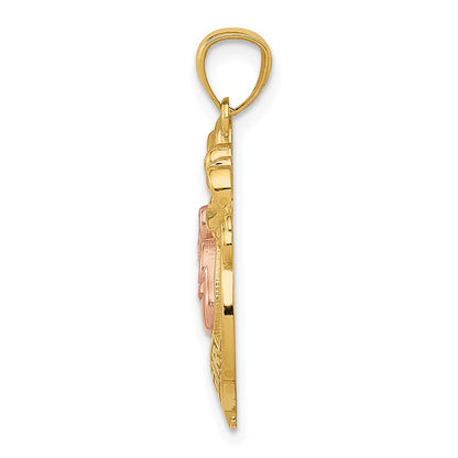 14k Two-tone Gold Yellow and Rose Gold Its a Girl Bow Pendant