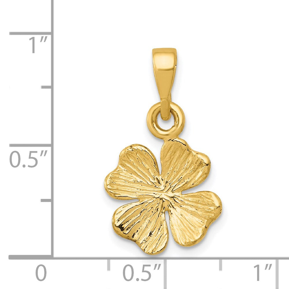14k Yellow Gold Gold Polished and Textured Four Leaf Clover Pendant