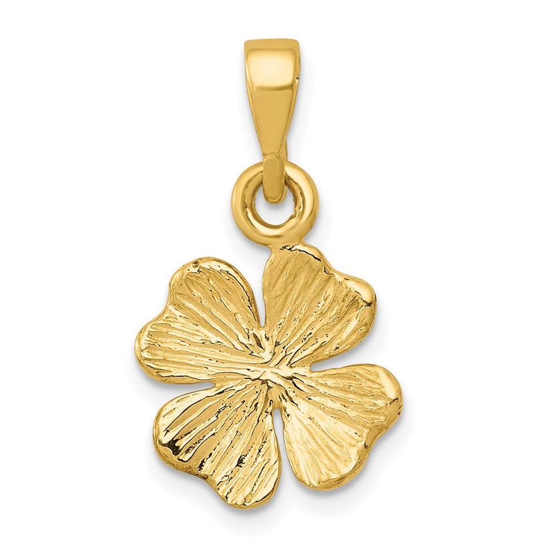 14k Yellow Gold Gold Polished and Textured Four Leaf Clover Pendant