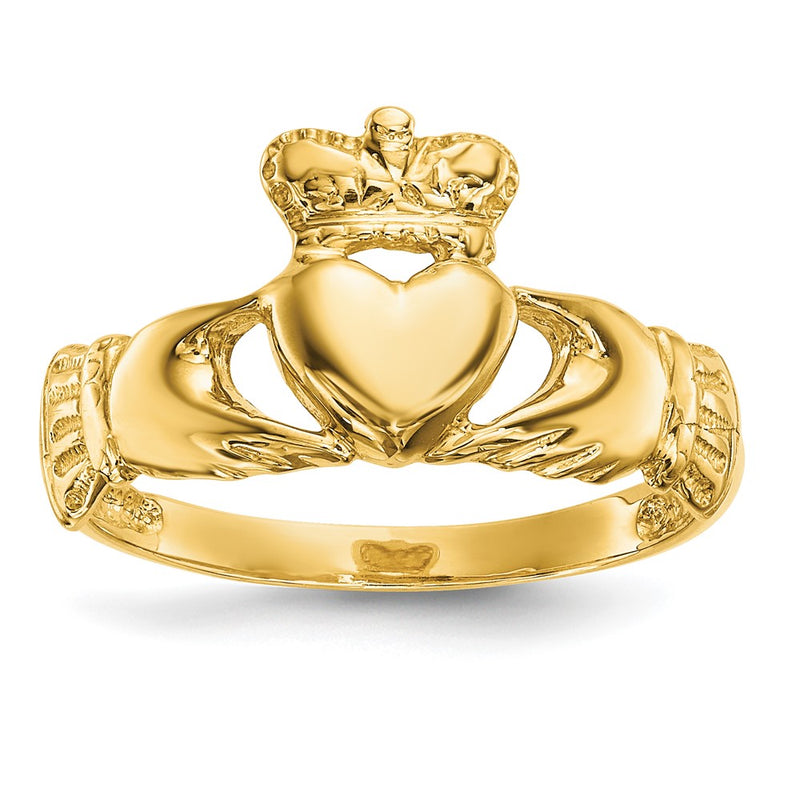 14K Yellow Gold Polished Claddagh Ring