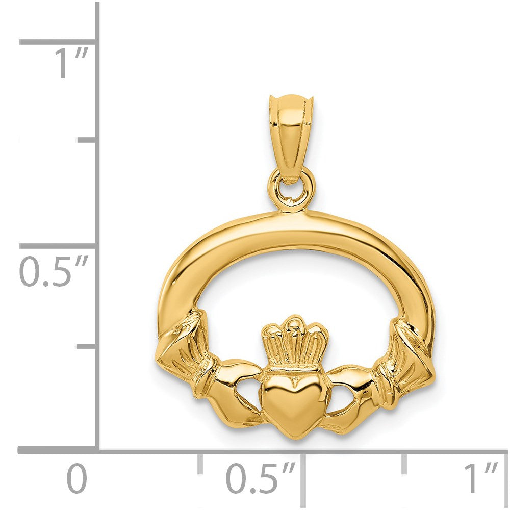 14k Yellow Gold Polished Claddagh Pendant