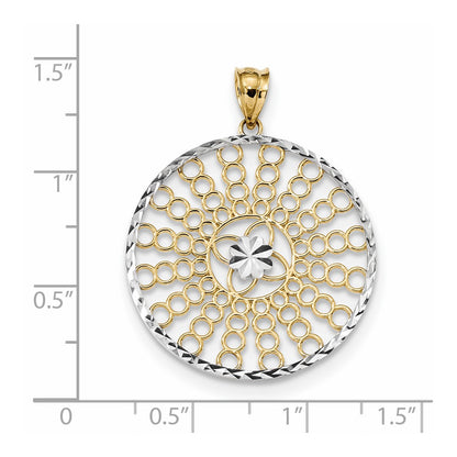 14k Two-tone Gold & Rhodium Polished and Diamond-cut Circle Pendant