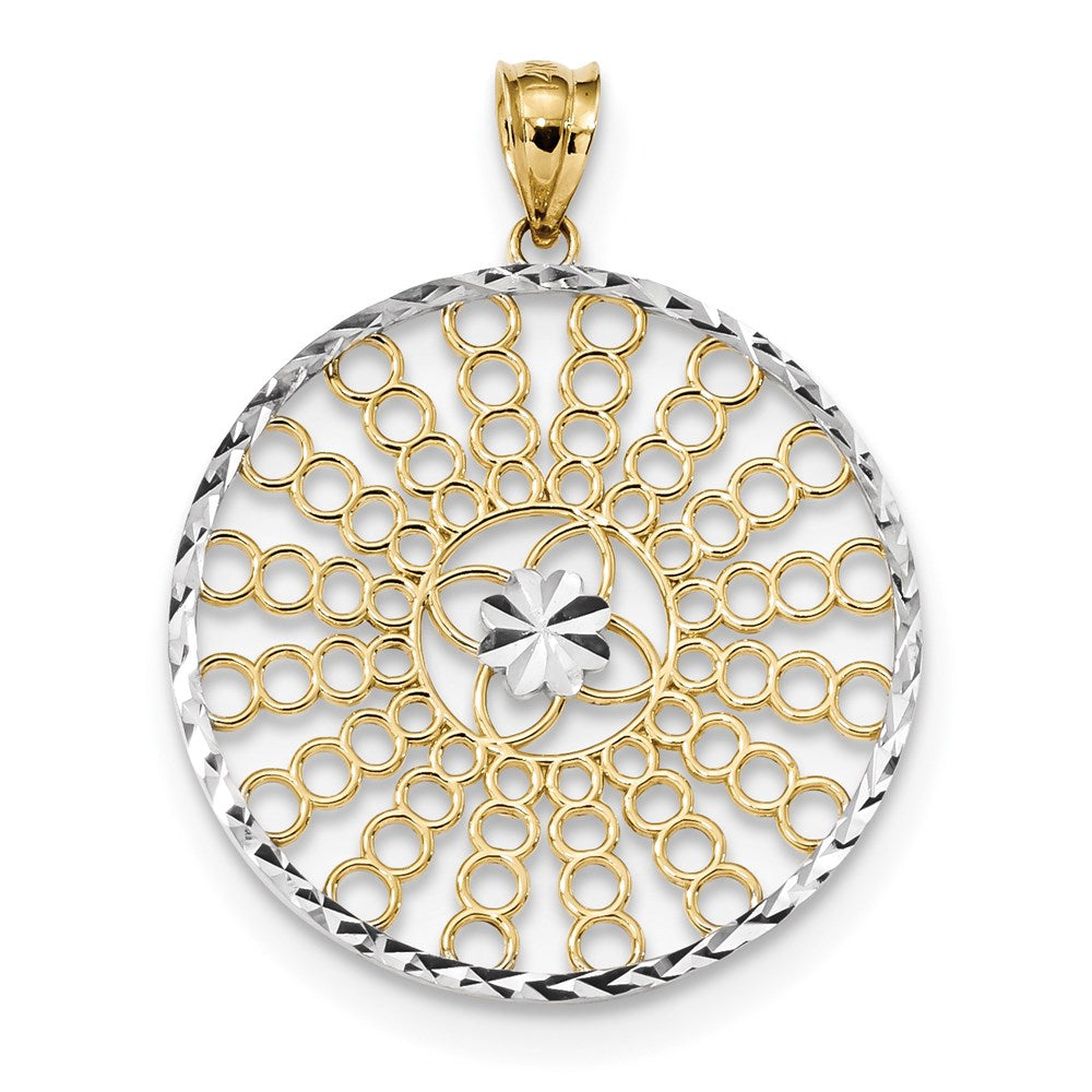 14k Two-tone Gold & Rhodium Polished and Diamond-cut Circle Pendant