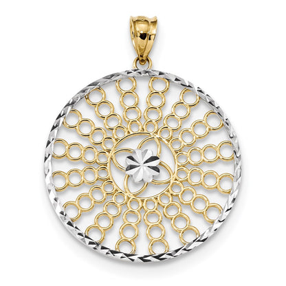 14k Two-tone Gold & Rhodium Polished and Diamond-cut Circle Pendant