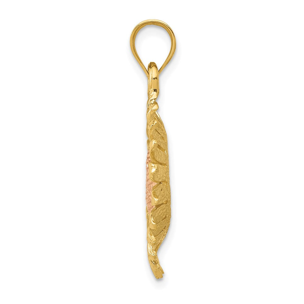 14k Two-tone Gold Polished Sunflower Pendant