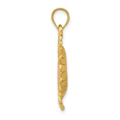 14k Two-tone Gold Polished Sunflower Pendant