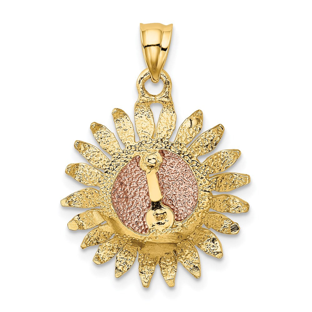 14k Two-tone Gold Polished Sunflower Pendant