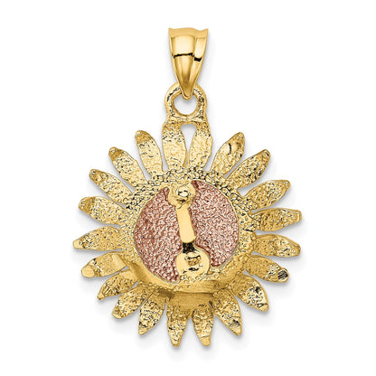 14k Two-tone Gold Polished Sunflower Pendant