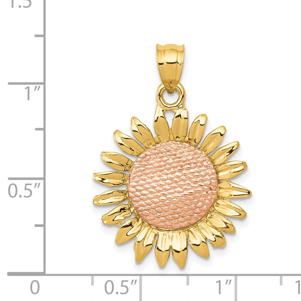 14k Two-tone Gold Polished Sunflower Pendant