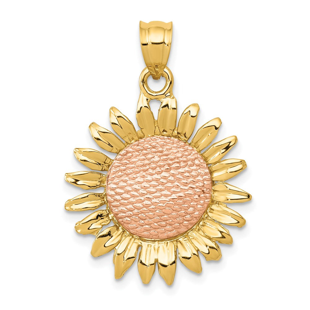 14k Two-tone Gold Polished Sunflower Pendant