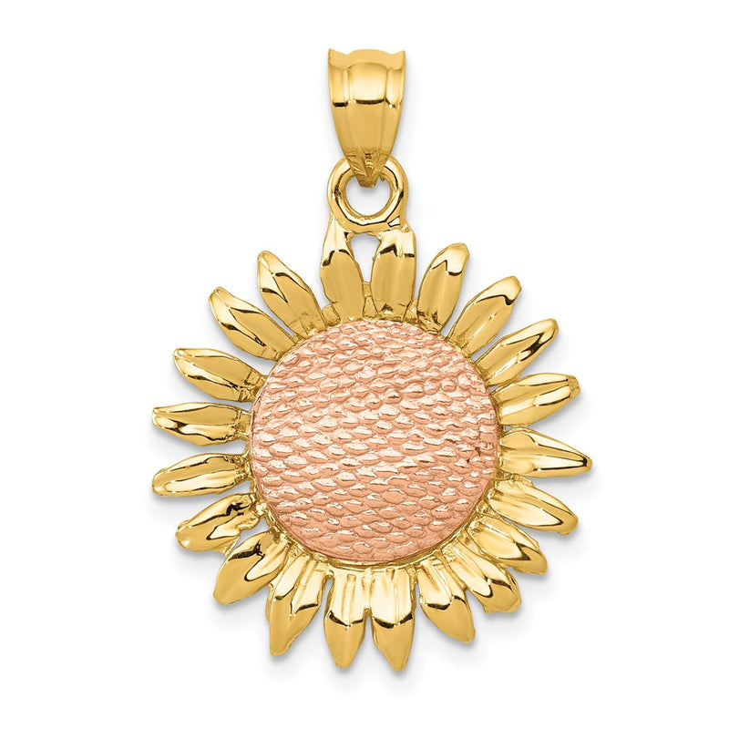 14k Two-tone Gold Polished Sunflower Pendant
