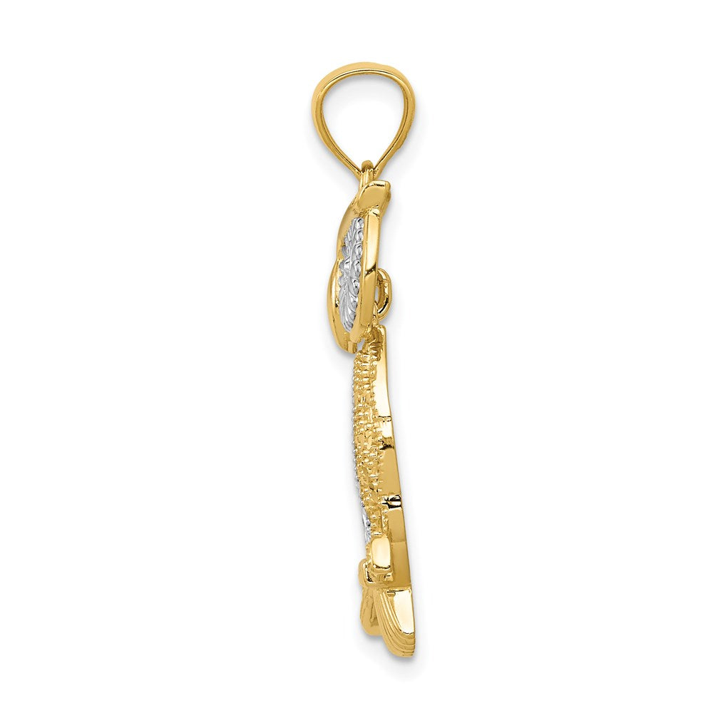 14k Yellow & Rhodium Gold w/ Rhodium Diamond-cut Polished Moveable Owl Pendant
