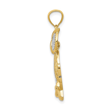 14k Yellow & Rhodium Gold w/ Rhodium Diamond-cut Polished Moveable Owl Pendant