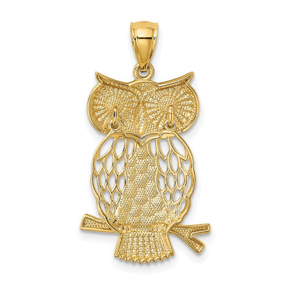 14k Yellow & Rhodium Gold w/ Rhodium Diamond-cut Polished Moveable Owl Pendant