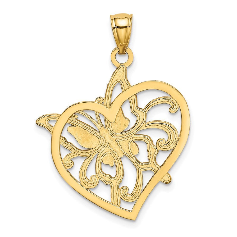 14k Yellow & Rhodium Gold w/ Rhodium Diamond-cut Polished Butterfly Heart Pendant