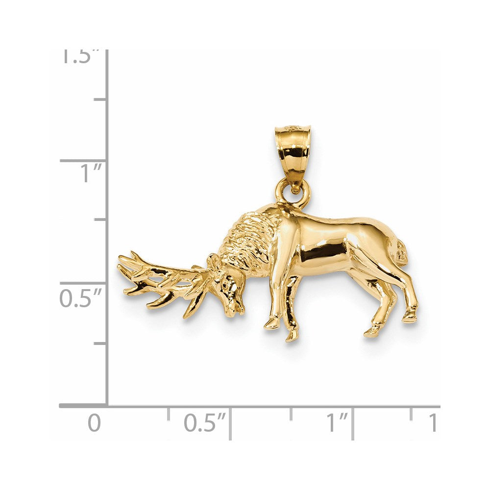 14k Yellow Gold Polished and Textured Elk Pendant