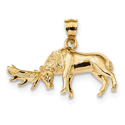 14k Yellow Gold Polished and Textured Elk Pendant