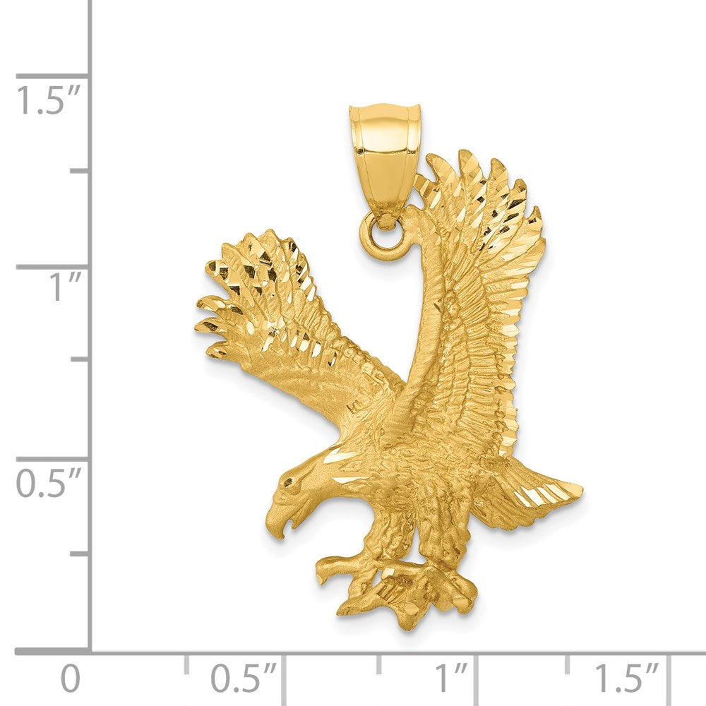 14k Yellow Gold Satin Diamond-cut Eagle Pendant