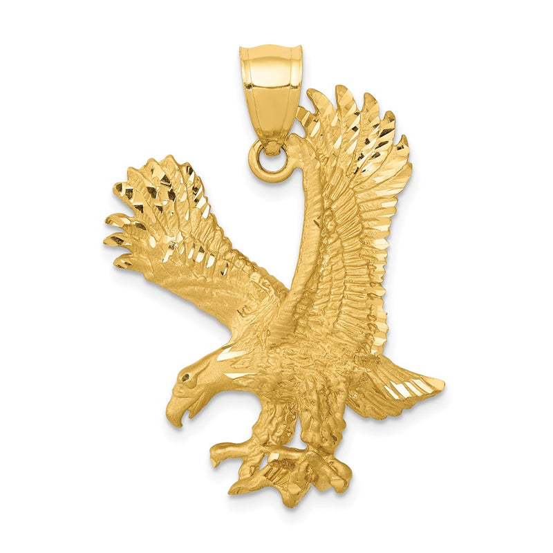 14k Yellow Gold Satin Diamond-cut Eagle Pendant