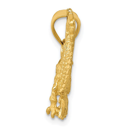14k Yellow Gold Satin Diamond-cut Eagle Pendant