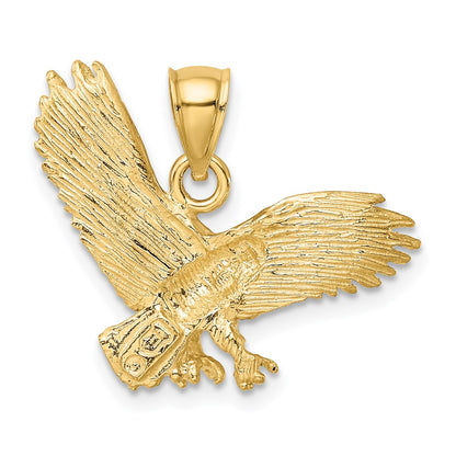14k Yellow Gold Satin Diamond-cut Eagle Pendant