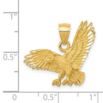 14k Yellow Gold Satin Diamond-cut Eagle Pendant