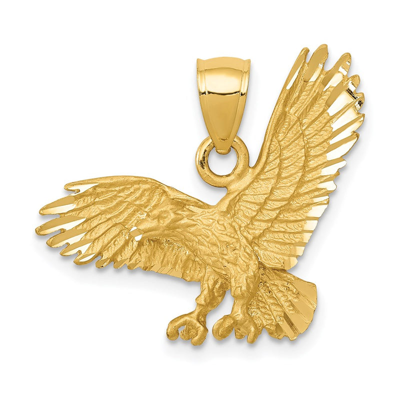 14k Yellow Gold Satin Diamond-cut Eagle Pendant