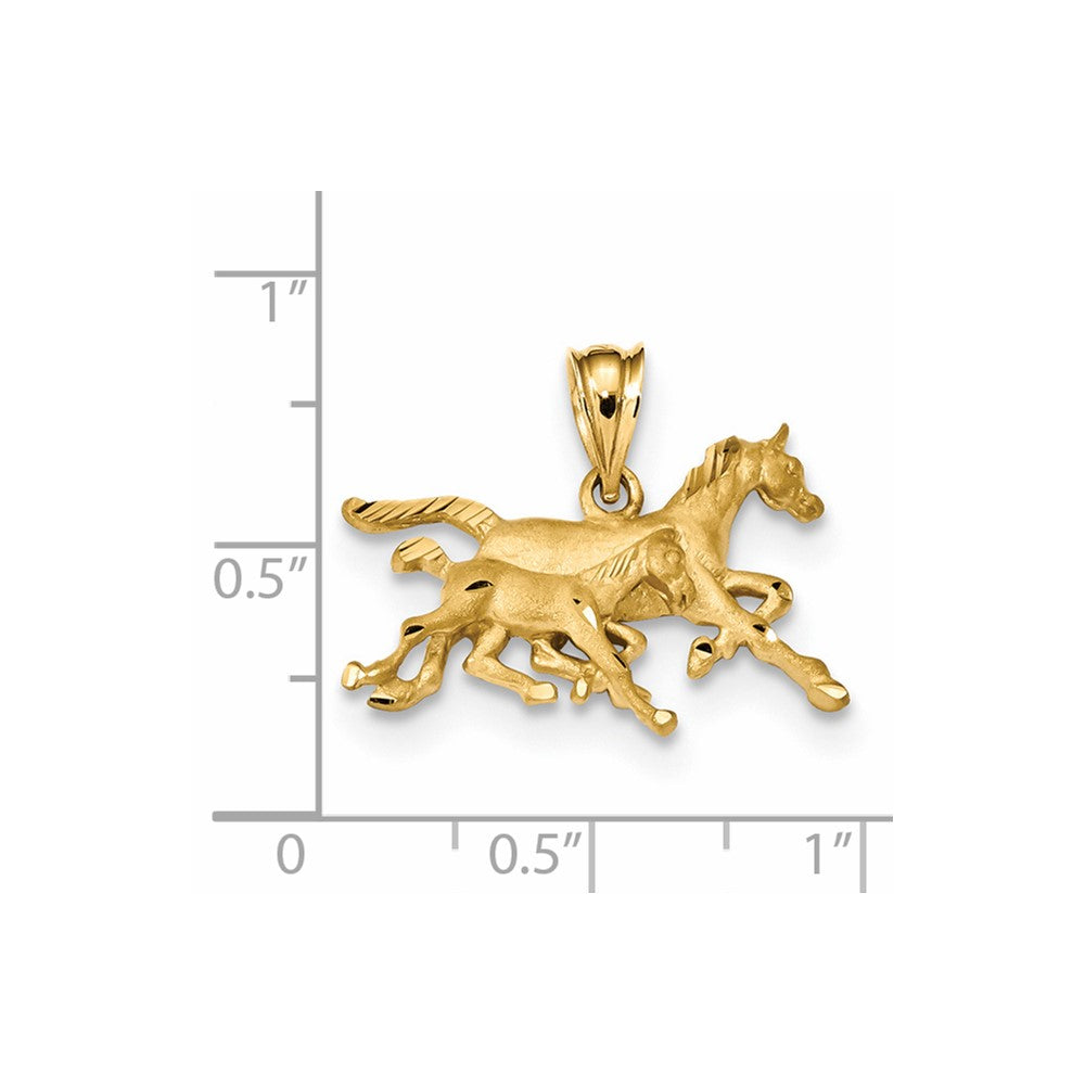 14k Yellow Gold Satin & Diamond-cut Running Horses Pendant