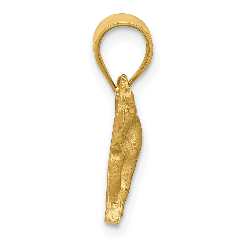 14k Yellow Gold Satin Diamond-cut Horse Pendant