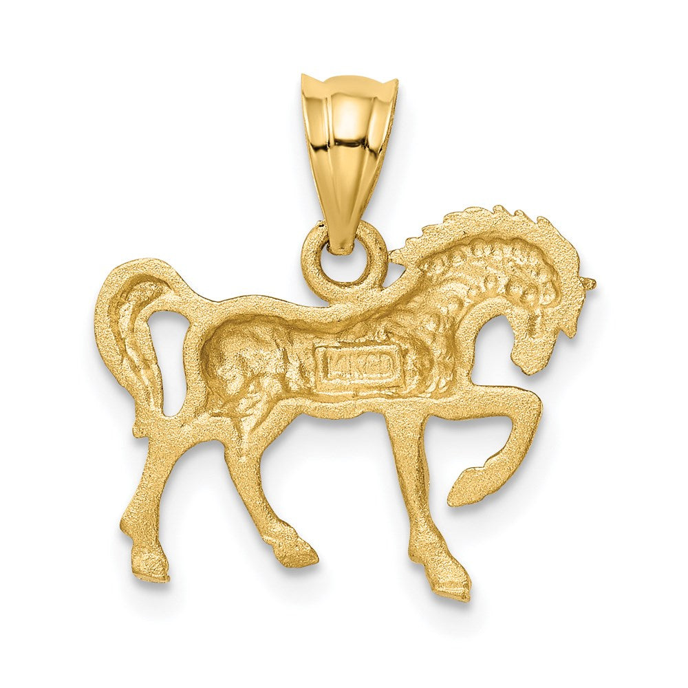 14k Yellow Gold Satin Diamond-cut Horse Pendant