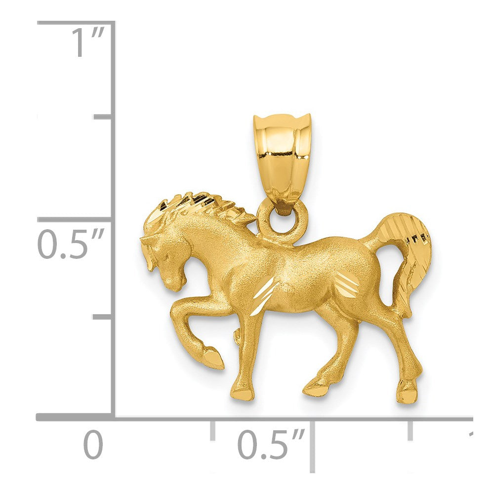 14k Yellow Gold Satin Diamond-cut Horse Pendant