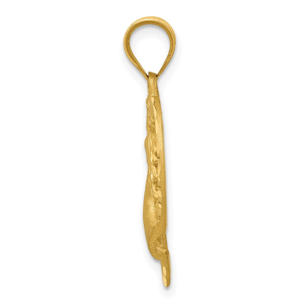 14k Yellow Gold Satin & Diamond-cut Horses in Heart Pendant