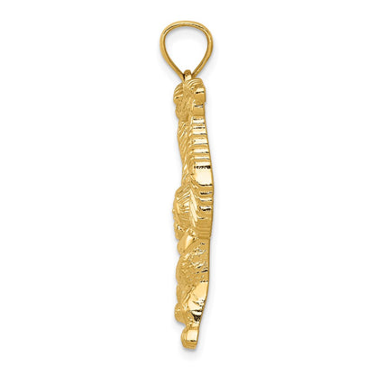 14k Yellow Gold Diamond-cut & Textured Polished Orangutan on Branch Pendant