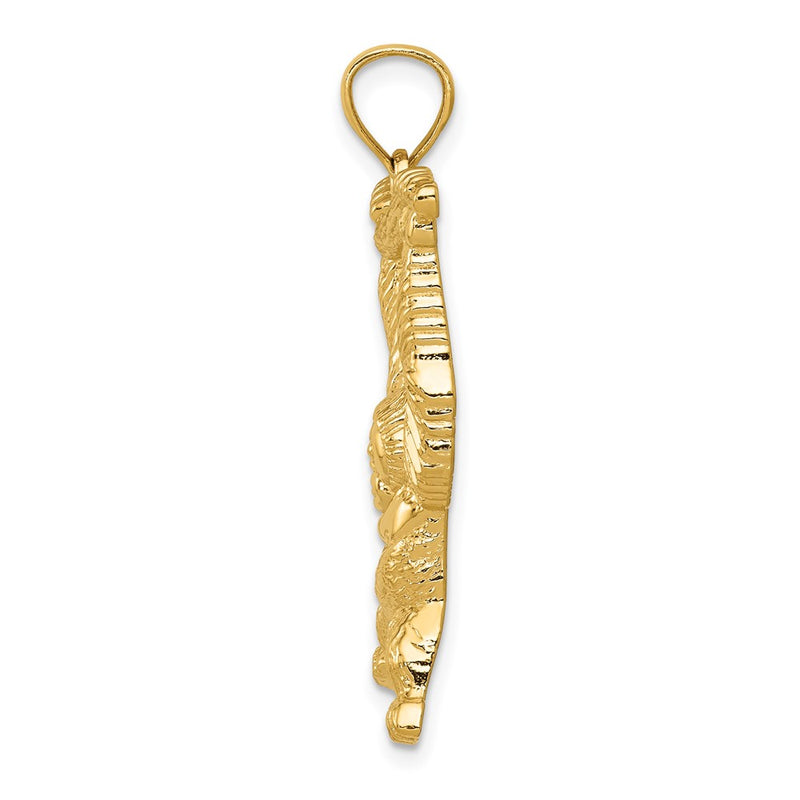 14k Yellow Gold Diamond-cut & Textured Polished Orangutan on Branch Pendant