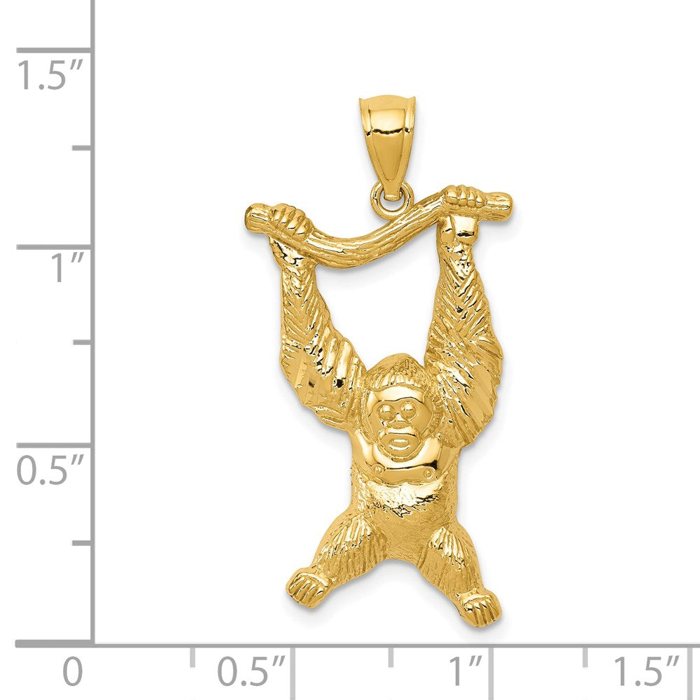14k Yellow Gold Diamond-cut & Textured Polished Orangutan on Branch Pendant