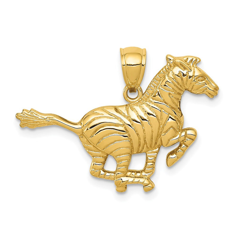 14k Yellow Gold Polished Running Zebra Pendant