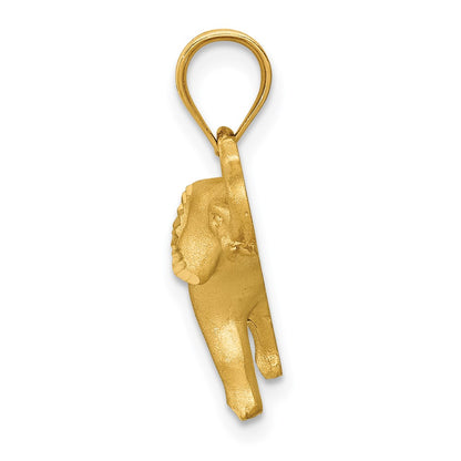 14k Yellow Gold Satin & Diamond-cut Elephant Pendant