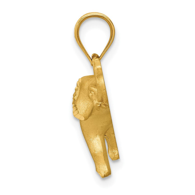 14k Yellow Gold Satin & Diamond-cut Elephant Pendant
