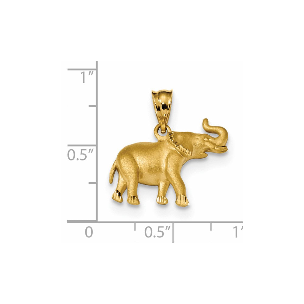 14k Yellow Gold Satin & Diamond-cut Elephant Pendant