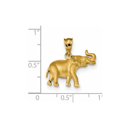 14k Yellow Gold Satin & Diamond-cut Elephant Pendant