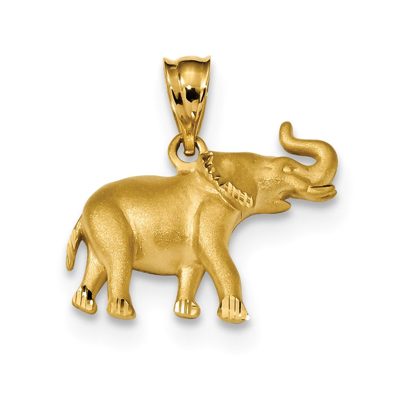 14k Yellow Gold Satin & Diamond-cut Elephant Pendant
