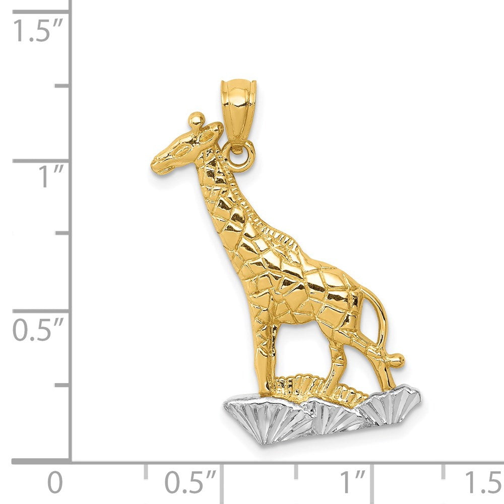 14k Yellow & Rhodium Gold w/Rhodium Diamond-cut Polished Giraffe Pendant