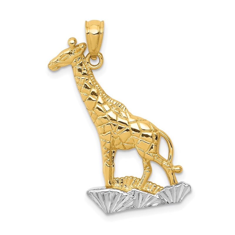 14k Yellow & Rhodium Gold w/Rhodium Diamond-cut Polished Giraffe Pendant