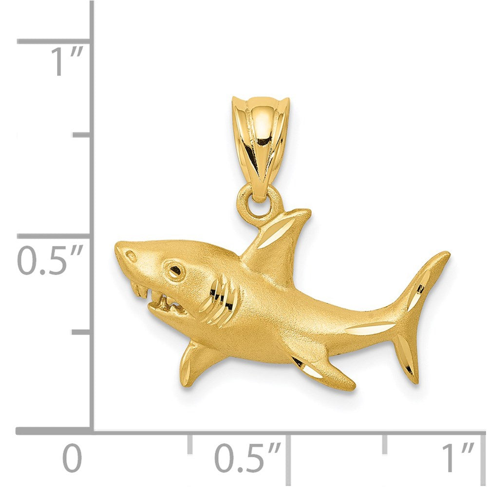 14k Yellow Gold Satin Diamond-Cut Shark Pendant